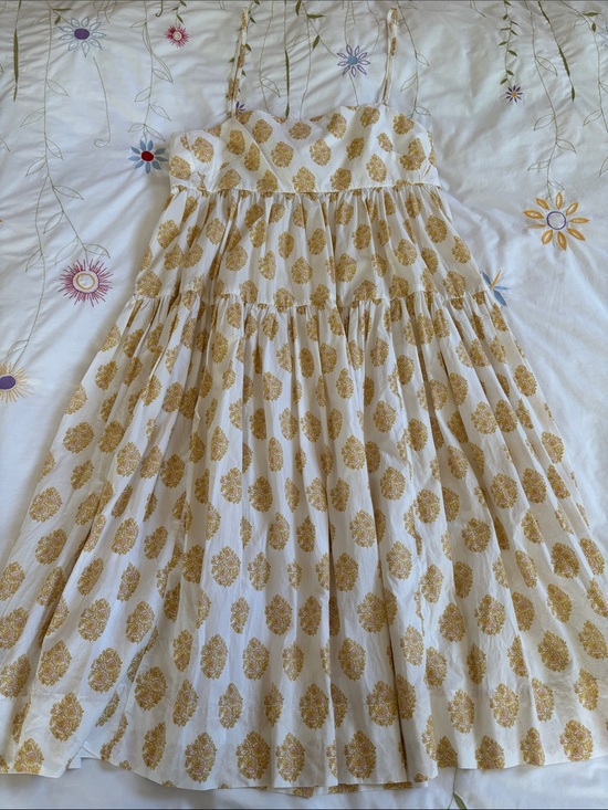 J. Crew Dresses & Skirts - J.Crew Midi White and Gold Printed Tiered Sundress